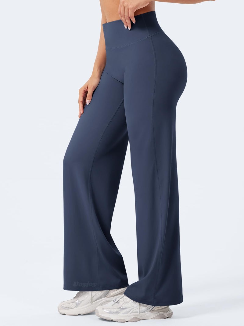 VOYJOY Straight Leggings Bottoms Wide Leg Pants for Women 29"/ 31.5"/33"/35" High Waist Stretch Casual Sweatpants Navy Blue - Image 5