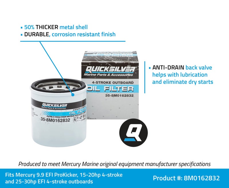 Quicksilver فلتر زيت كويك سيلفر من ميركوري مارين 8M0162832 لخيارات محركات ميركوري 9.9-30hp الخارجية - Image 2