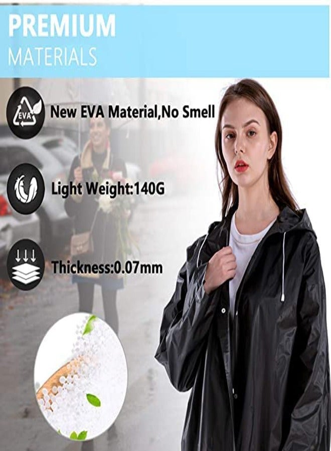 Generic Rain Coats for Adults Reusable, 1Pcs Thickened Transparent Light Raincoat with Hood and Elastic Cuff Sleeves, EVA Rain Ponchos Rain Jackets Raincoats for Men Women, for Family Fishing Travel (Black)  - Image 3