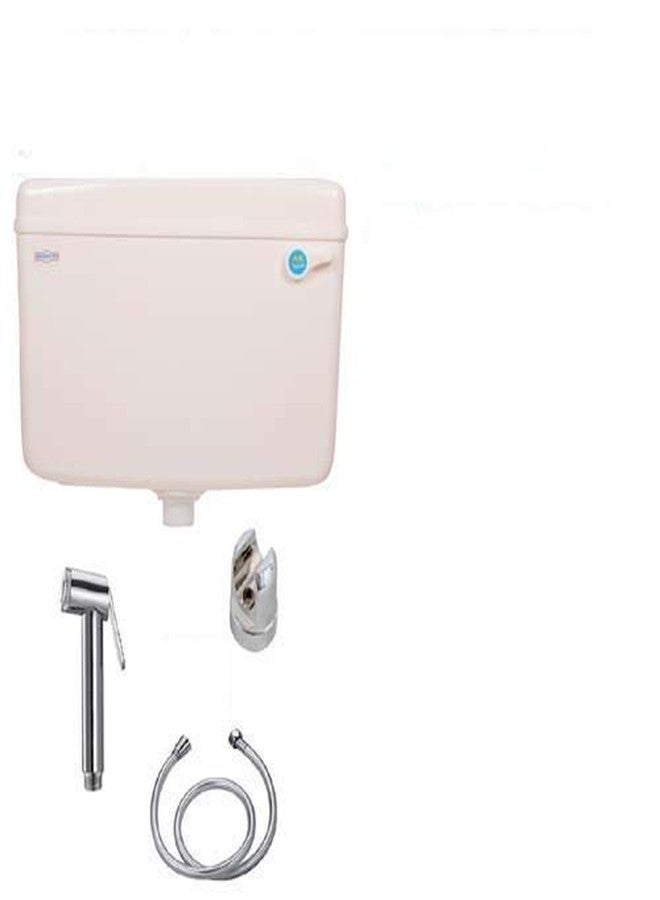SHRUTI PVC Aqua Flow Flushing Cistern Flush Tank Ivory 10.Liter Capacity with Free PVC Health Faucet Jaguar Type With PVC Full Flexible Full Silver Shower Tube 3.Meter & ABS Chrome Plated Stand - 2249 Ivory-1171-1168 Full Cp - Image 1
