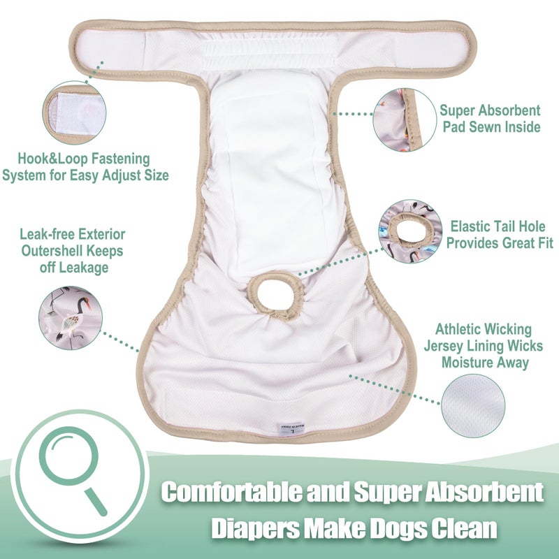 wegreeco Washable Female Dog Diapers Highly Absorbent Reusable Diapers for Dog in Heat Period, 3 Pack (Flamingoes, Large) - Image 2