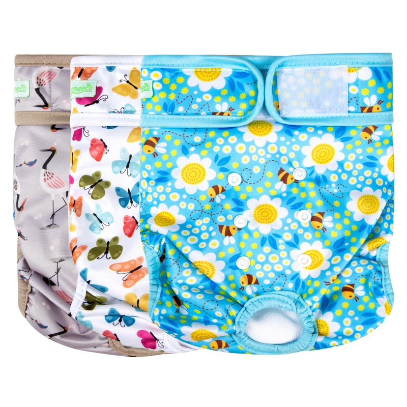 wegreeco Washable Female Dog Diapers Highly Absorbent Reusable Diapers for Dog in Heat Period, 3 Pack (Flamingoes, Large) - Image 1