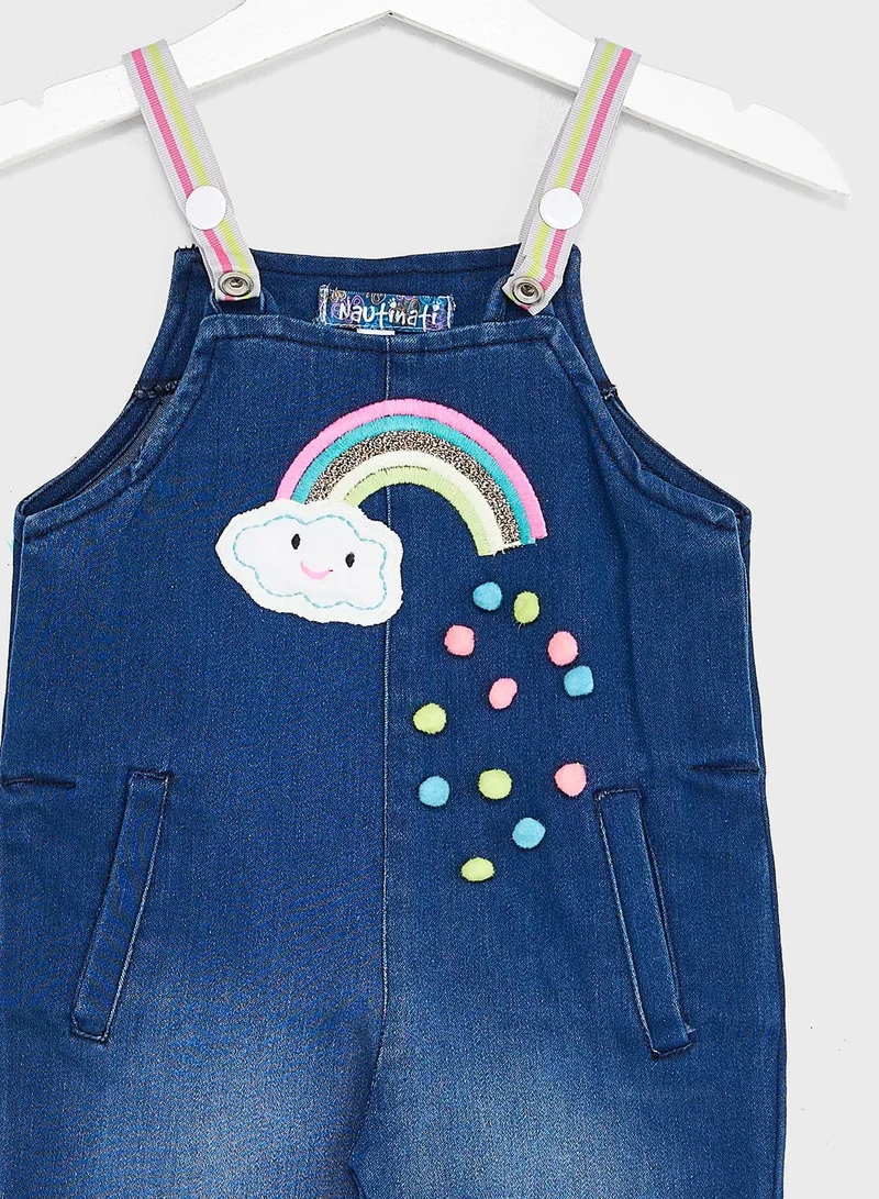 Nautinati Nauti Nati Girls Embroidered Straight Fit Full Length Dungaree