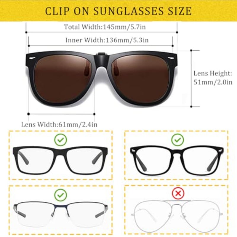 Extra Large Polarized Clip On Sunglasses Over Prescription Glasses Anti-Glare UV Protection Sunglasses - Image 2