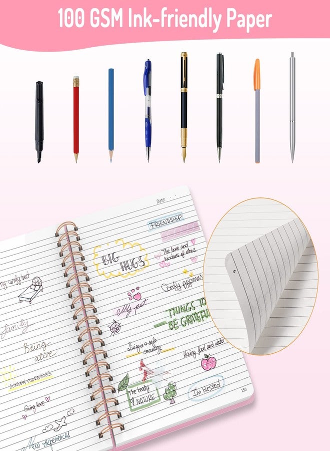 Forvencer Lined Spiral Journal Notebook with 300 Numbered Pages, B5 College Ruled Thick Journals for Writing with 100GSM Paper, Hardcover Notebooks with Contents for Work, School, Women, Men, Pink - Image 4