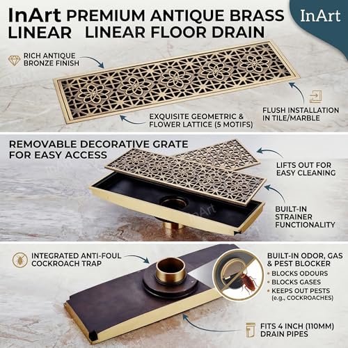 InArt Antique Brass Floor Drain Jali with Anti-Foul Cockroach Trap for Bathroom & Kitchen | Easy Clean, Durable, Fits 4" Pipes, Bronze Finish (Antique) - 5 Year Warranty - Image 3