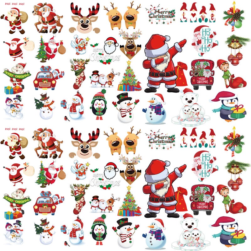 Dilunave 60 Sheets Christmas Iron on Transfers Santa Claus Patches Stickers Washable Heat Appliques Thermal Transfer Stickers for Shirt Cloth DIY Crafts Party FavorsVivid