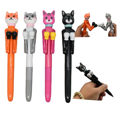 Lopenle 4 PCS Fun Boxing Cat Pens Cool Catty Ballpoint Pens Novelty Cute Kawaii Cartoon Animal Boxing Pens With Black Ink For Office Birthday Party（4 Colors Random Pack - Image 1