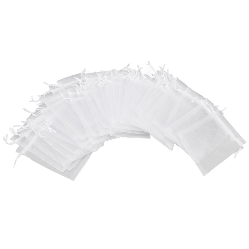 100pcs Small Mesh Bags Drawstring Sheer Organza Bags for Candy Weeding Jewelry White - Image 1