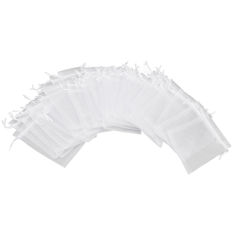 100pcs Small Mesh Bags Drawstring Sheer Organza Bags for Candy Weeding Jewelry White - Image 3