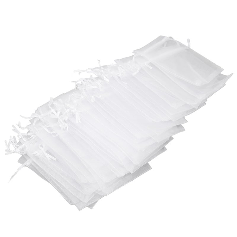 100pcs Small Mesh Bags Drawstring Sheer Organza Bags for Candy Weeding Jewelry White - Image 4