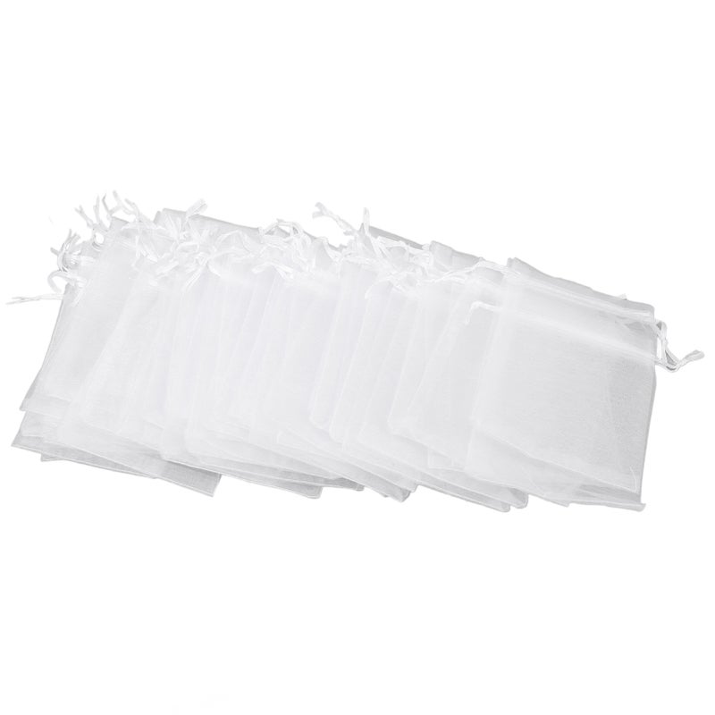 100pcs Small Mesh Bags Drawstring Sheer Organza Bags for Candy Weeding Jewelry White - Image 2