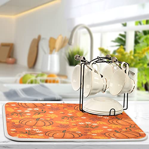 Bolaz Pumpkin Maple Fall Dish Drying Mat 16x18 Absorbent Autumn Dishes Pad Dish Drainer Mat Protector for Kitchen Fast Dry - Image 5