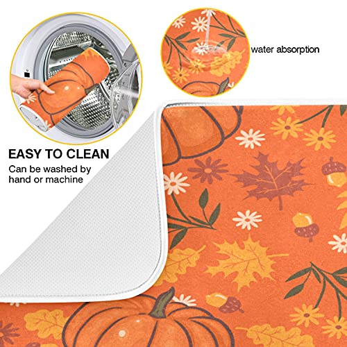 Bolaz Pumpkin Maple Fall Dish Drying Mat 16x18 Absorbent Autumn Dishes Pad Dish Drainer Mat Protector for Kitchen Fast Dry - Image 2