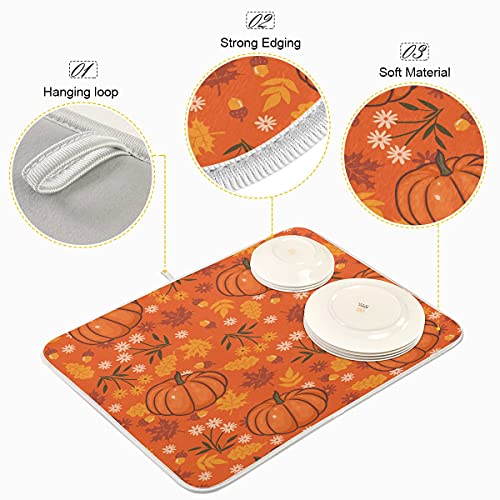 Bolaz Pumpkin Maple Fall Dish Drying Mat 16x18 Absorbent Autumn Dishes Pad Dish Drainer Mat Protector for Kitchen Fast Dry - Image 4