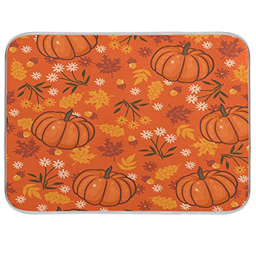 Bolaz Pumpkin Maple Fall Dish Drying Mat 16x18 Absorbent Autumn Dishes Pad Dish Drainer Mat Protector for Kitchen Fast Dry - Image 1