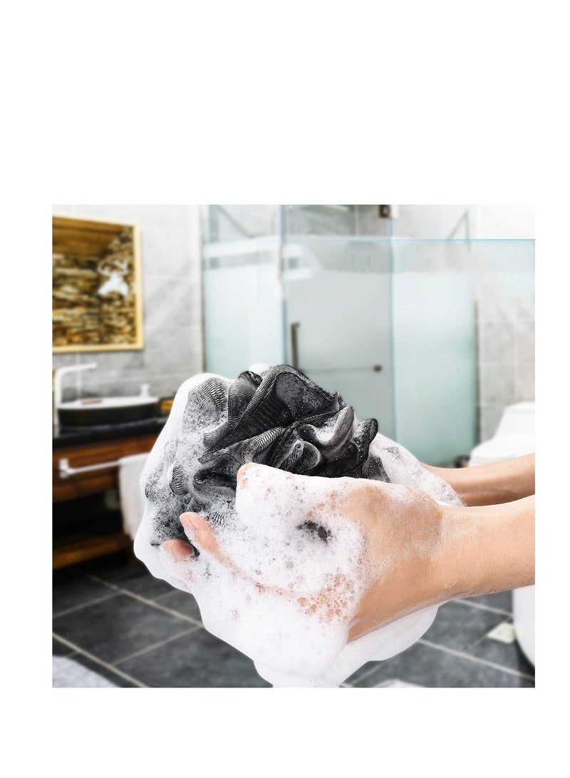 SYOSI Bath Ball, Shower Bath Sponge Shower Loofahs Balls, Soft Body Scrub Sponge and Exfoliating Loufa Sponge for Silky, Bath Flower Men and Women (BLACK) - Image 2