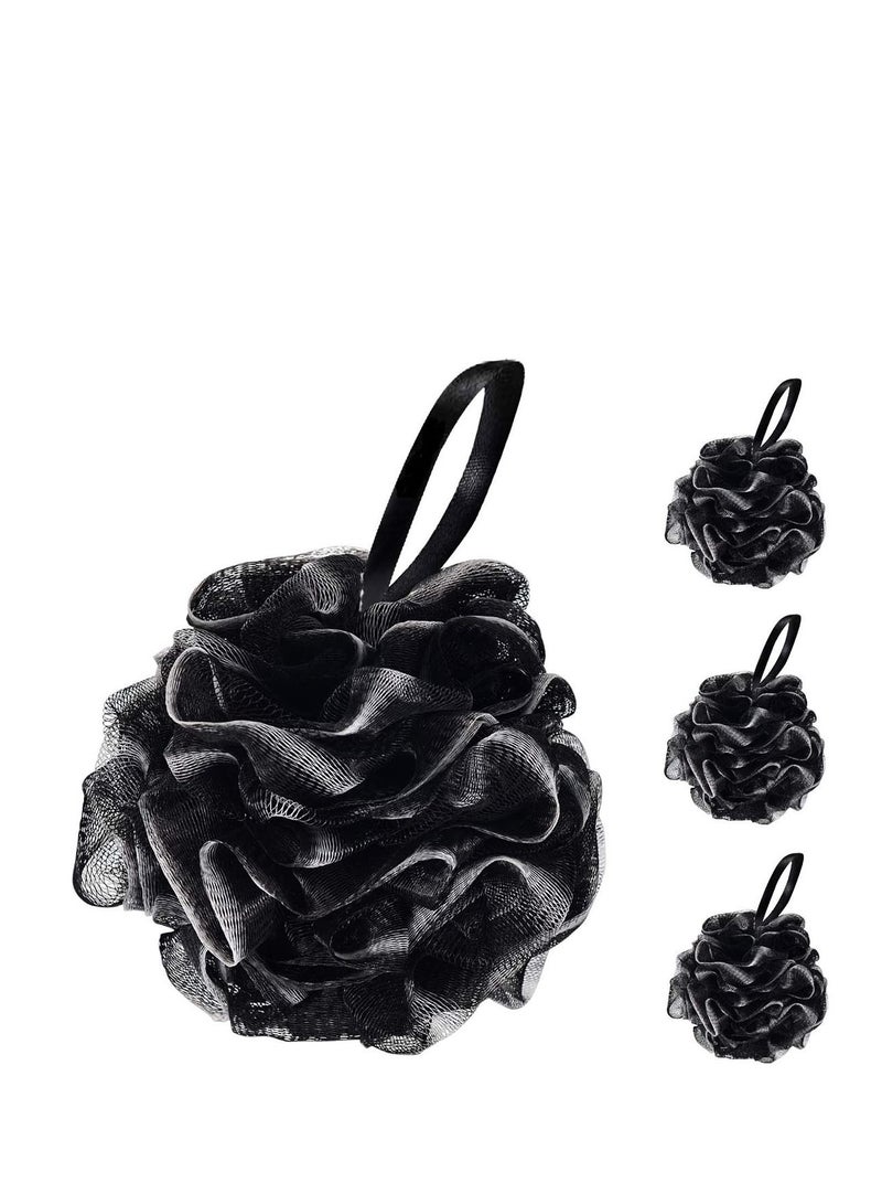 SYOSI Bath Ball, Shower Bath Sponge Shower Loofahs Balls, Soft Body Scrub Sponge and Exfoliating Loufa Sponge for Silky, Bath Flower Men and Women (BLACK) - Image 1