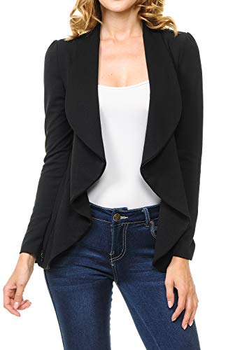 MINEFREE Women's Long Sleeve Classic Draped Open Front Lightweight Blazer Solid Black 3XL - Image 1