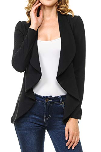 MINEFREE Women's Long Sleeve Classic Draped Open Front Lightweight Blazer Solid Black 3XL - Image 2