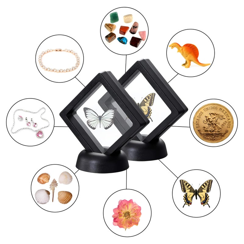 Frame - An innovative 3D floating box 9x9x2 cm designed to display coins, award medals, gemstone jewelry and small decorative accessories. Color is random (2pcs with base) - Image 4