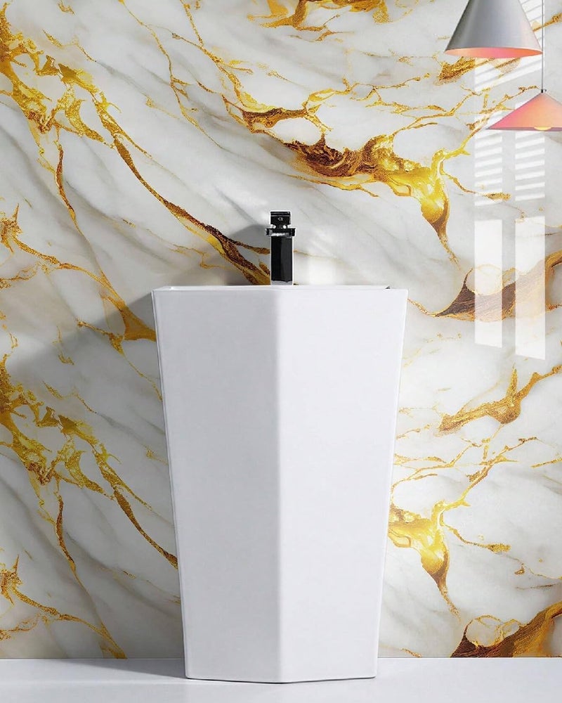 REXOTEX Vinyl Marble Countertop Contact Paper Waterproof Peel and Stick Wallpaper for Bathroom Look Vinyl Wall Paper, Solid (60 * 200 CM) (White Gold) - Image 5