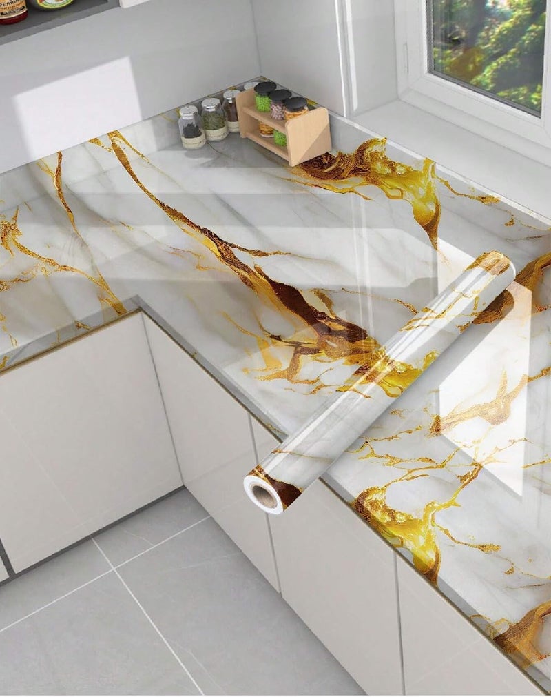 REXOTEX Vinyl Marble Countertop Contact Paper Waterproof Peel and Stick Wallpaper for Bathroom Look Vinyl Wall Paper, Solid (60 * 200 CM) (White Gold) - Image 1
