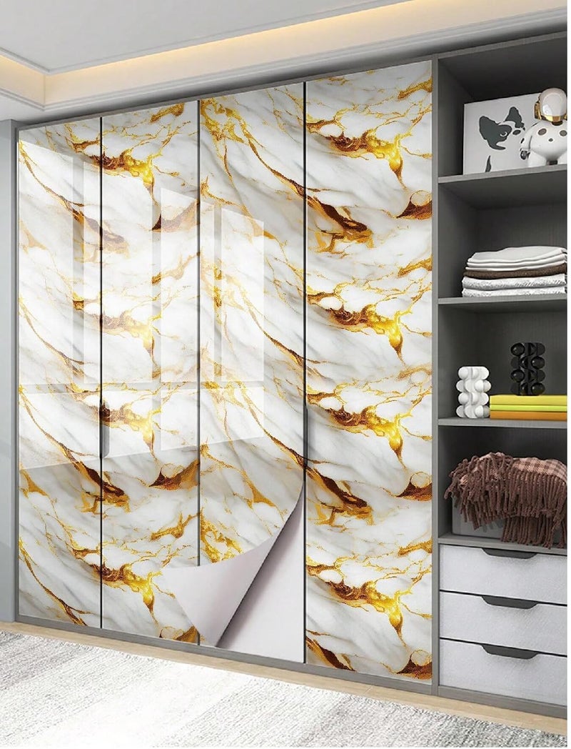 REXOTEX Vinyl Marble Countertop Contact Paper Waterproof Peel and Stick Wallpaper for Bathroom Look Vinyl Wall Paper, Solid (60 * 200 CM) (White Gold) - Image 4