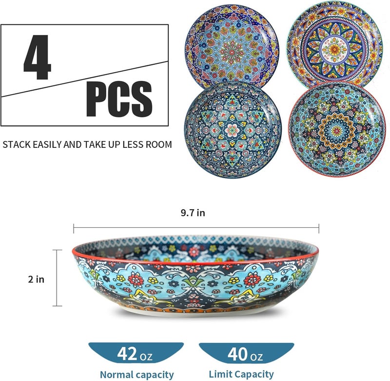glowworm Pasta Bowls Set of 4 42 oz Ceramic Salad Bowls for Kitchen Large Serving Bowls for Ramen Fruit Housewarming Gift Dishwasher  Microwave Safe Bohemian - Image 2