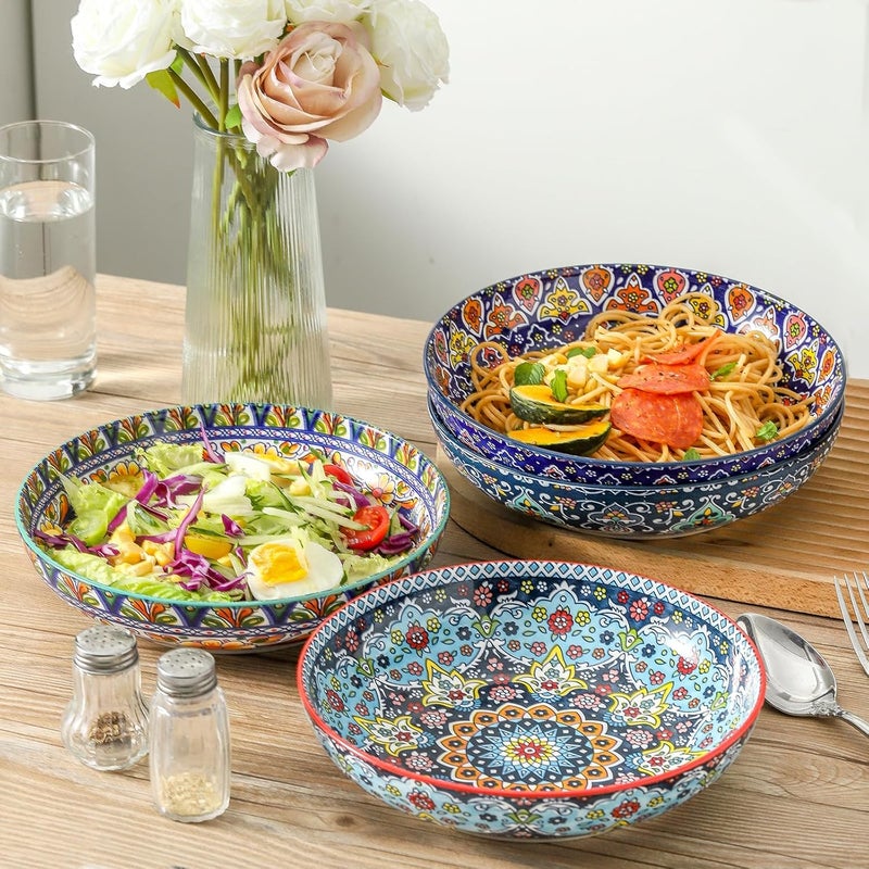 glowworm Pasta Bowls Set of 4 42 oz Ceramic Salad Bowls for Kitchen Large Serving Bowls for Ramen Fruit Housewarming Gift Dishwasher  Microwave Safe Bohemian - Image 3