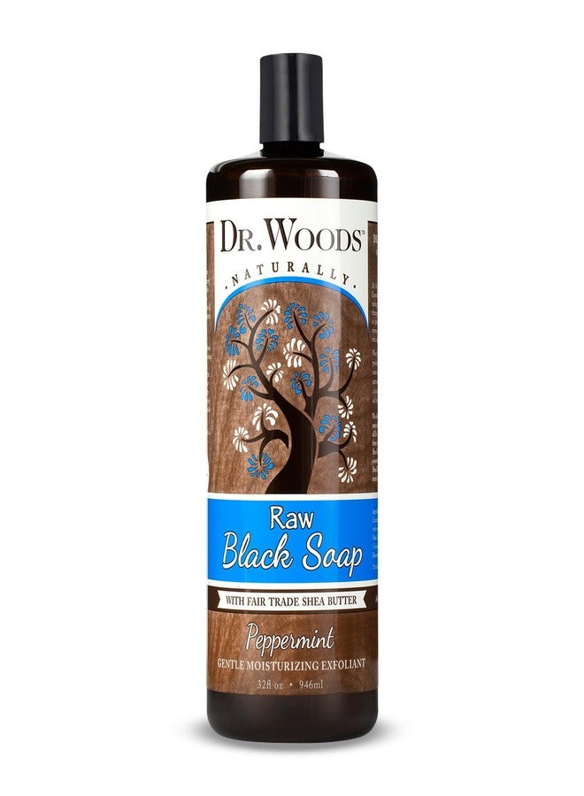 Dr. Woods Raw African Liquid Peppermint Black Soap - Body Wash for Men and Women, Contains Peppermint Oil and Organic Shea Butter, Gentle Exfoliant, Natural Cleanser for Face, Hands, Body - 32 Fl Oz - Image 1