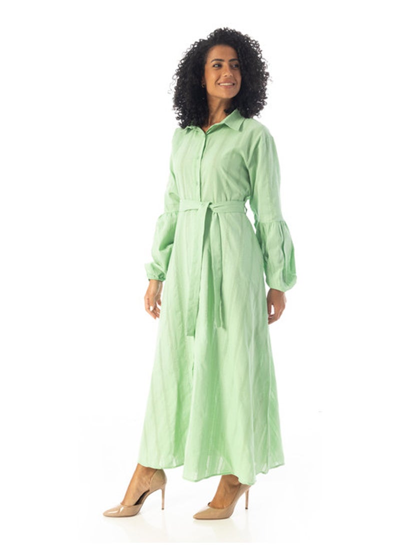 Andora Peasant Sleeves Elegant Long Dress - Light Green - Image 3
