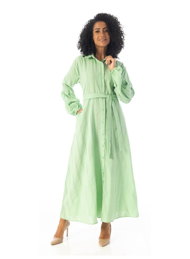 Andora Peasant Sleeves Elegant Long Dress - Light Green - Image 1