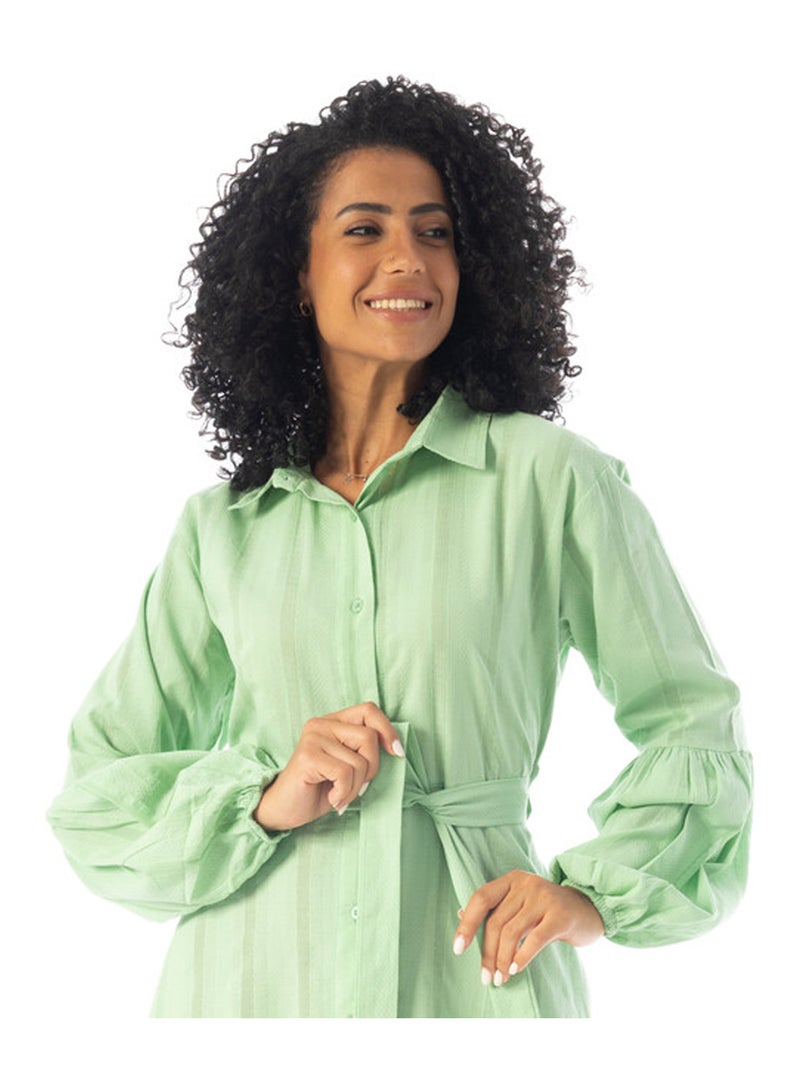 Andora Peasant Sleeves Elegant Long Dress - Light Green - Image 5