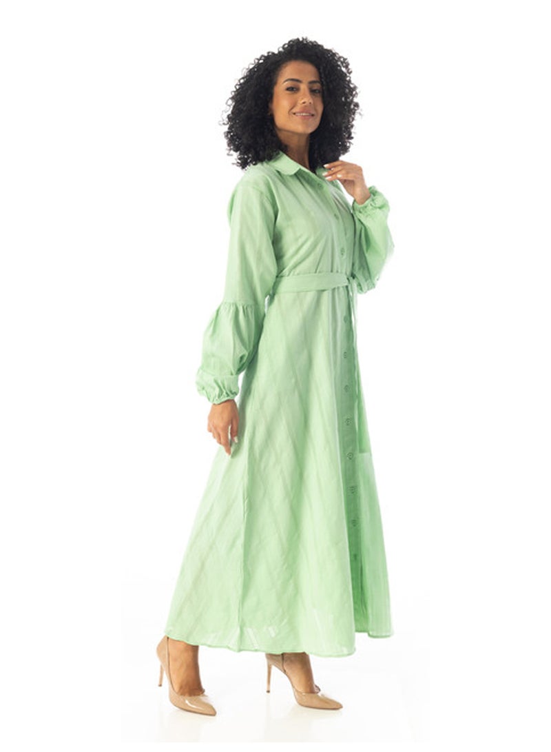 Andora Peasant Sleeves Elegant Long Dress - Light Green - Image 2