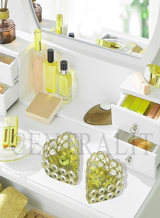 CentraLit حاملات شموع كريستالية ذهبية على شكل قلب من سنتراليت، مثالية لتزيين ديوالي، هدية تذكارية لعيد ديوالي - هدايا رومانسية - قطع مركزية للشموع على طاولة الطعام - ديكور منزلي (ذهبي (عبوة من قطعتين)) - Image 2