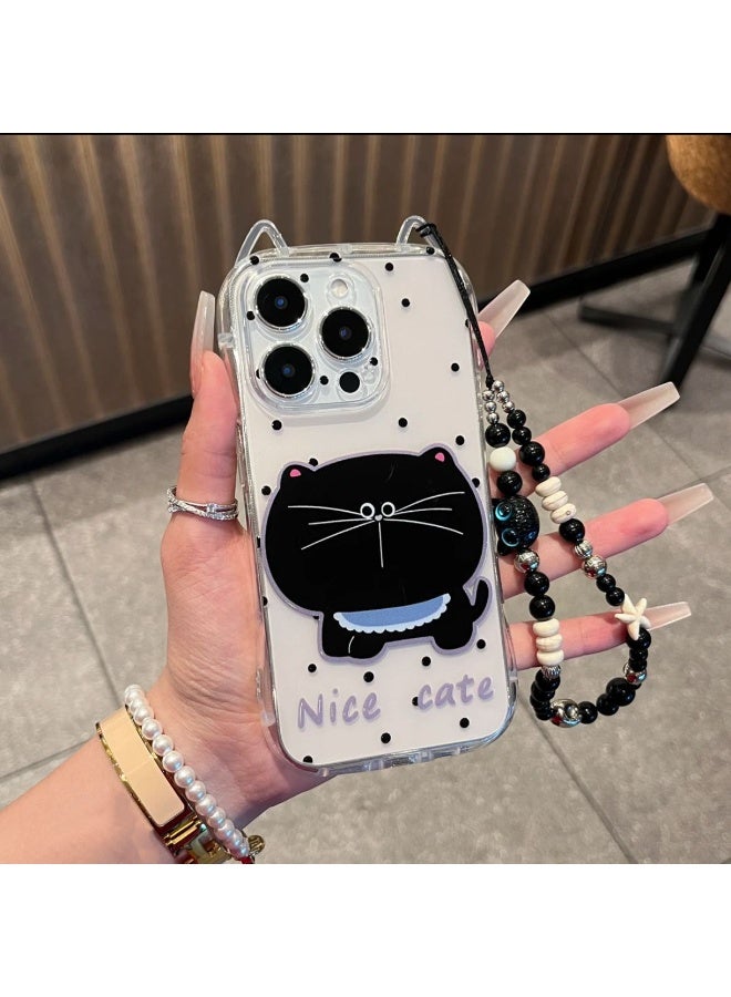 NIBEMINENT Protection Case With Magsafe For iPhone 16 Pro, Polka Dot Large Face Black Cat With Black Cat Bracelet
