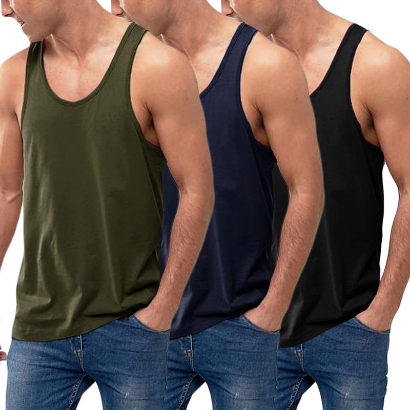 COOFANDY Men's 3 Pack Tank Tops Cotton Performance Sleeveless Casual Classic T Shirts - Image 1