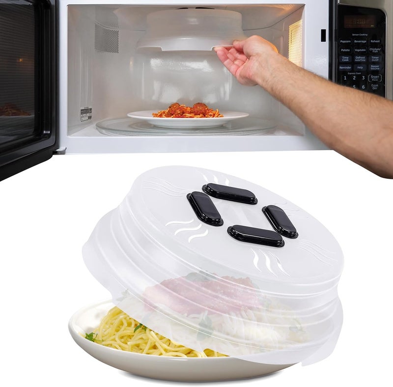HOVER COVER Magnetic Splatter Cover, 10-Inch Clear BPA-Free Food Lid, Vented Plate Guard with Steam Vents, Anti-Splash Microwave Lid, Dishwasher Safe, Space-Saving Magnetic Storage - Black - Image 1