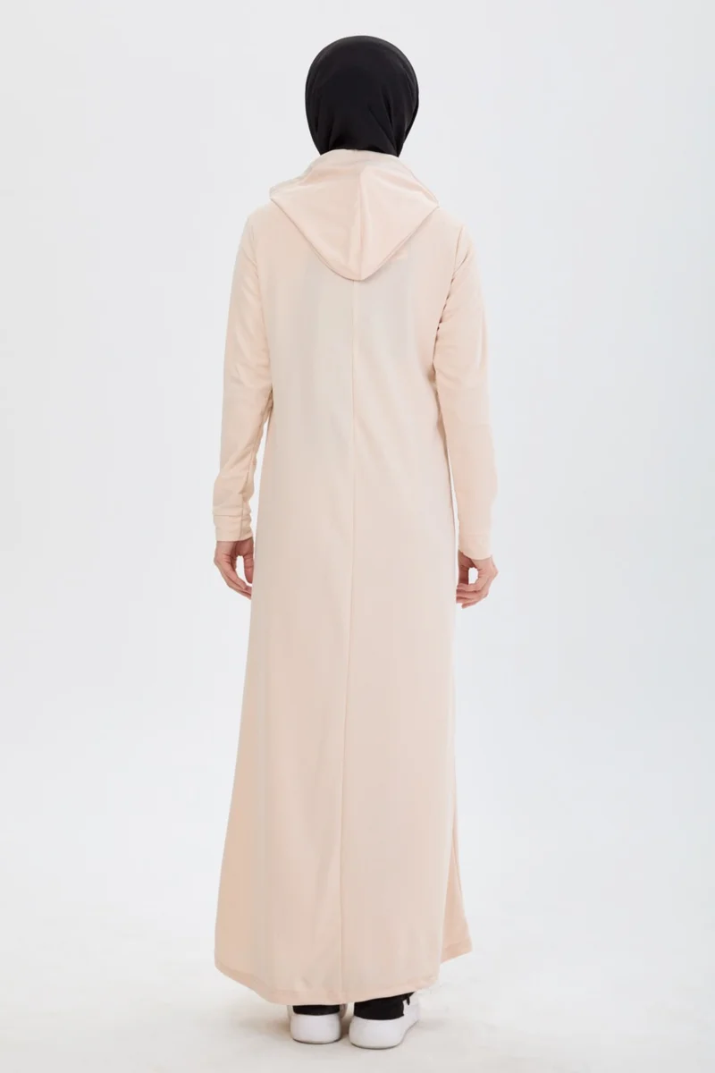 Tofisa 13086-BEJ Front Printed Hooded Hijab Dress