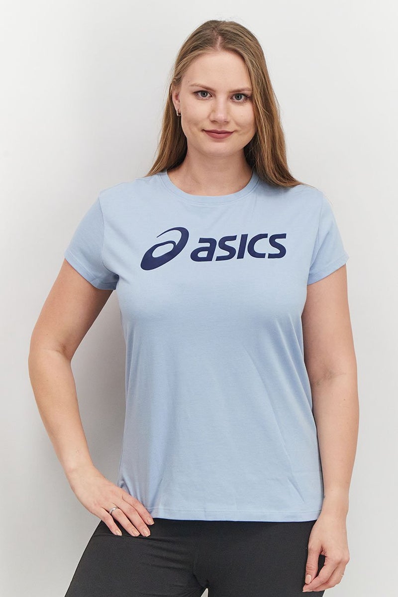 asics Women Sport Fit Crew Neck Short Sleeve Brand Logo T-shirt, Sky Blue - Image 1