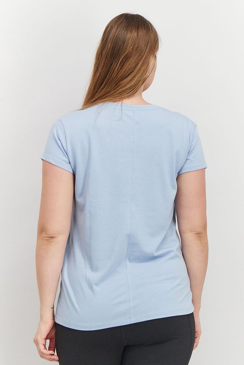 asics Women Sport Fit Crew Neck Short Sleeve Brand Logo T-shirt, Sky Blue - Image 3