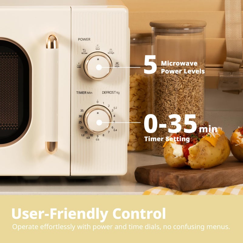 COMFEE' 20L 700W Cream Compact Microwave Oven – 5 Power Levels, Defrost Function, Manual Control & Safety Lock, Ideal for Small Home & Kitchen, CMO-M202NC(CM) - Image 5