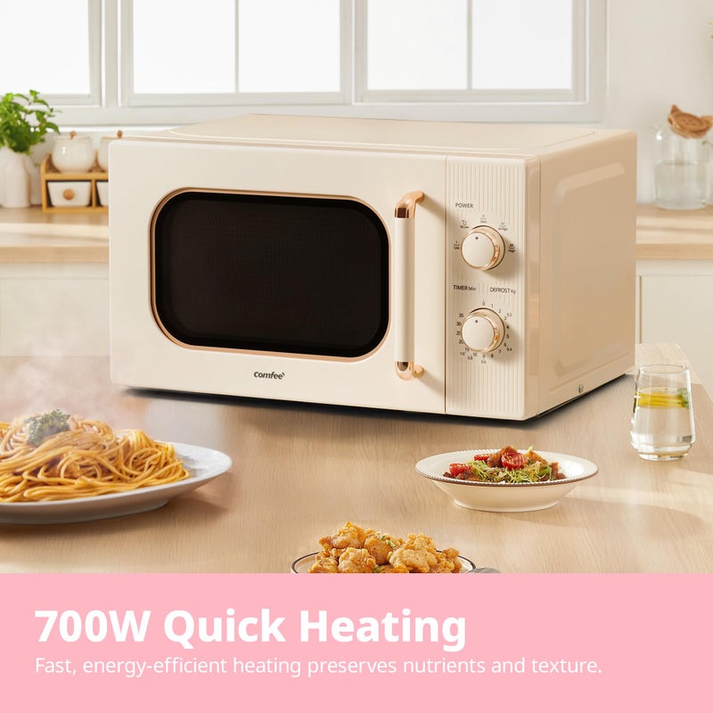 COMFEE' 20L 700W Cream Compact Microwave Oven – 5 Power Levels, Defrost Function, Manual Control & Safety Lock, Ideal for Small Home & Kitchen, CMO-M202NC(CM) - Image 4