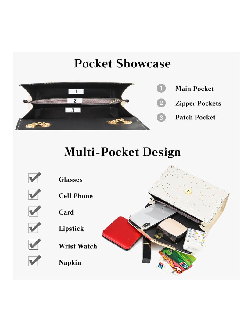 Excefore Elegant Shoulder Bag for Women, PU Leather Handbag, Sequin Crossbody Bag, Messenger Bag Ladies, Trendy Top-handle Bag, Fashion Ladies Shoulder Bag for Pearl Pendant, Beige - Image 5