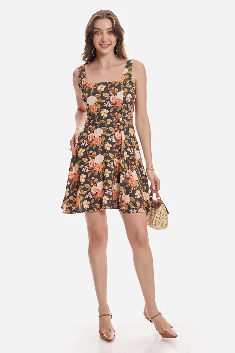 فيرجيو Floral Lyocell Square Neck Mini Dress for Women