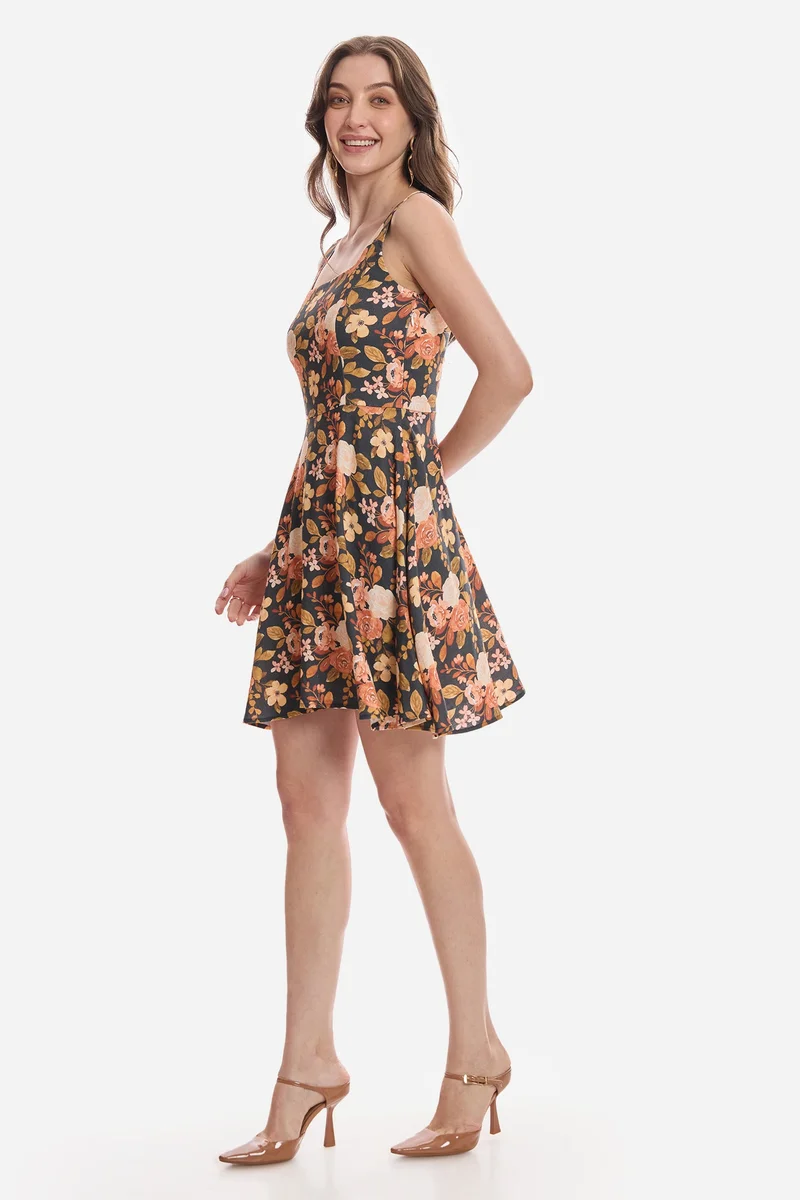 Virgio  Floral Lyocell Square Neck Mini Dress for Women for Women | Best Price UAE