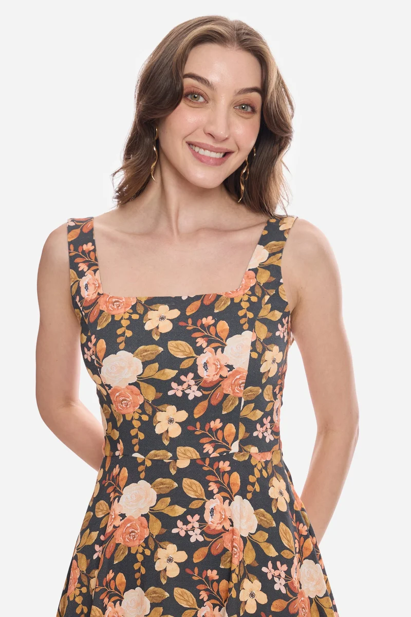 Virgio  Floral Lyocell Square Neck Mini Dress for Women for Women | Best Price UAE