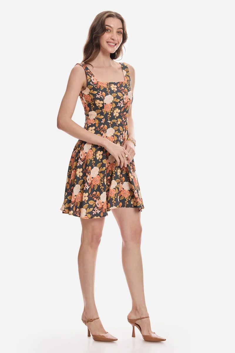 فيرجيو Floral Lyocell Square Neck Mini Dress for Women