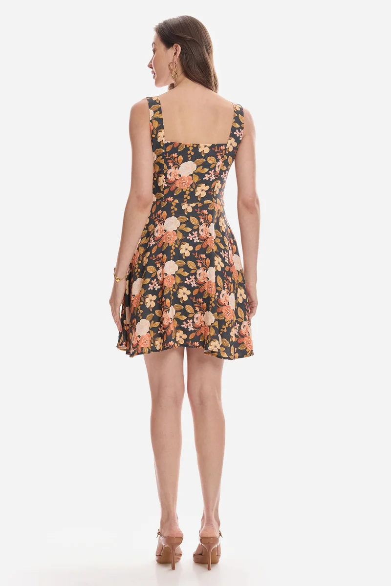 Virgio  Floral Lyocell Square Neck Mini Dress for Women for Women | Best Price UAE